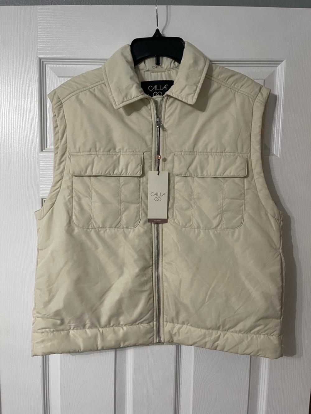 CALIA by Carrie Underwood Cream Quilted Zip-Up Vest